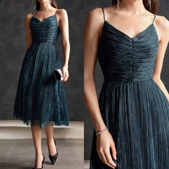 Luxe pleated overlay party holiday dress - Picture 1 of 8
